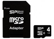Карта памяти Silicon Power micro SDHC Card 4GB Class 4 + SD adapter (SP004GBSTH004V10-SP)